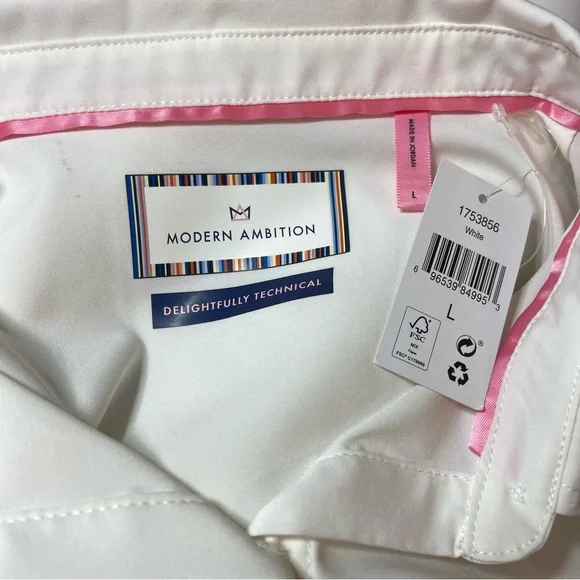 New NWT Modern Ambition White Button-Up Shirt Delightfully Technical Traveler L - Picture 12 of 15